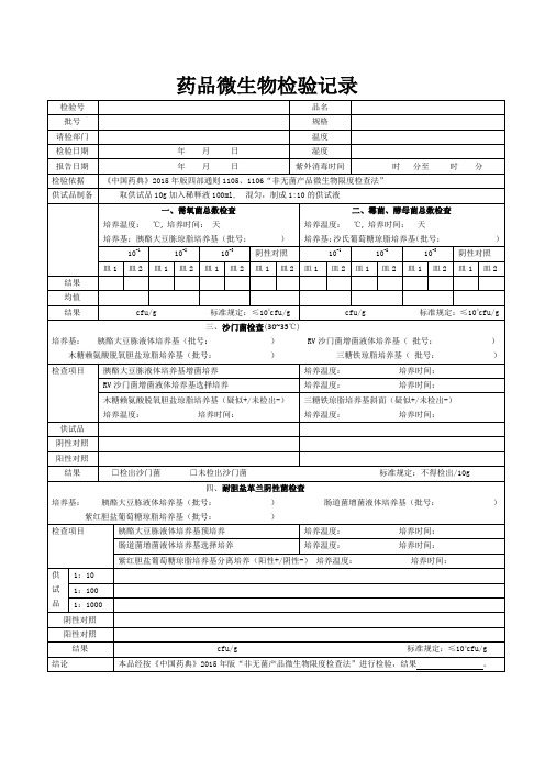 药品微生物检查记录