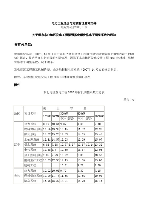东北电力工程造价与定额管理总站文件