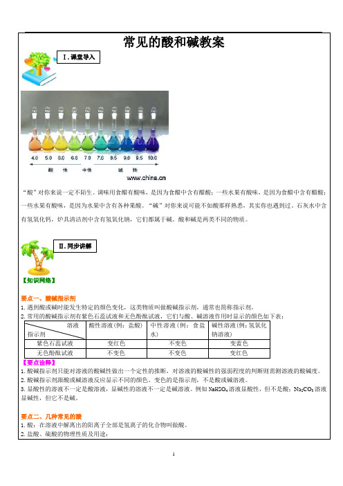 人教版九年级化学下册 第十单元 课题1 常见的酸和碱 教案