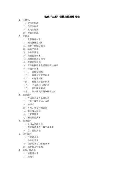 临床“三基”训练技能操作列表