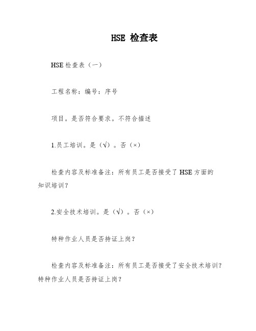 HSE 检查表