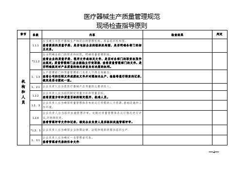 医疗器械生产质量管理规范内审检查表-自检表