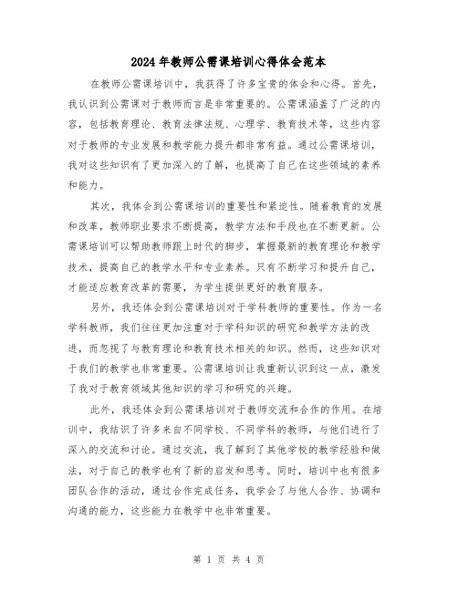 2024年教师公需课培训心得体会范本(2篇)