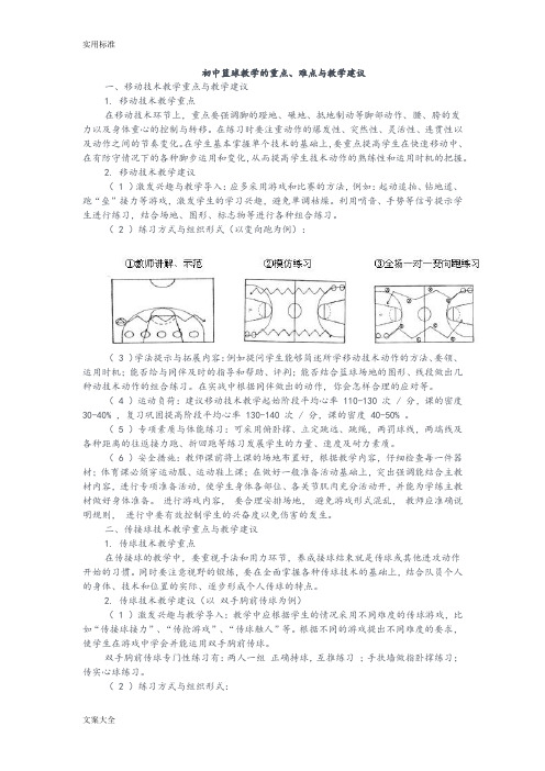 初中篮球教学地重点、难点