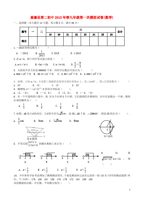 广西柳州市鹿寨县第二中学九年级数学第一次模拟考试试题(无答案)