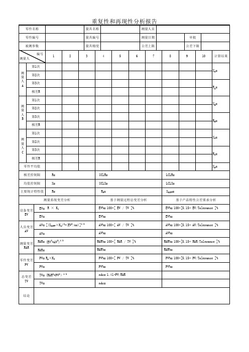 重复性和再现性分析报告