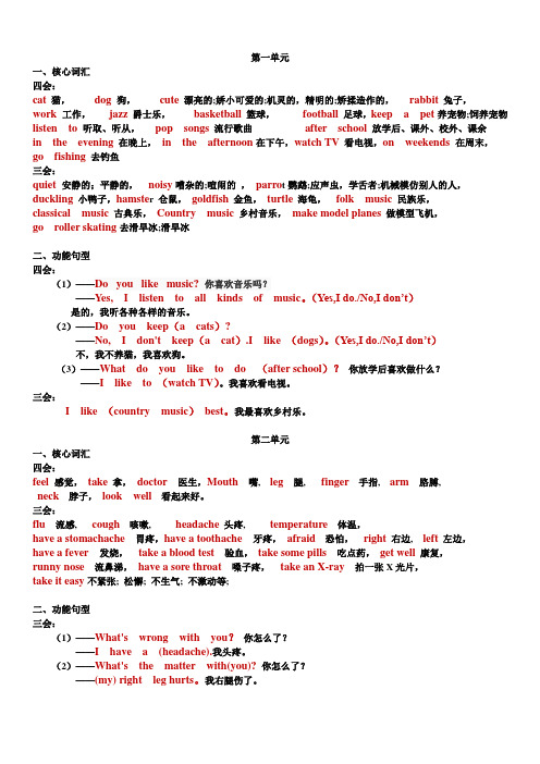 北京版四年级下册英语三会、四会单词