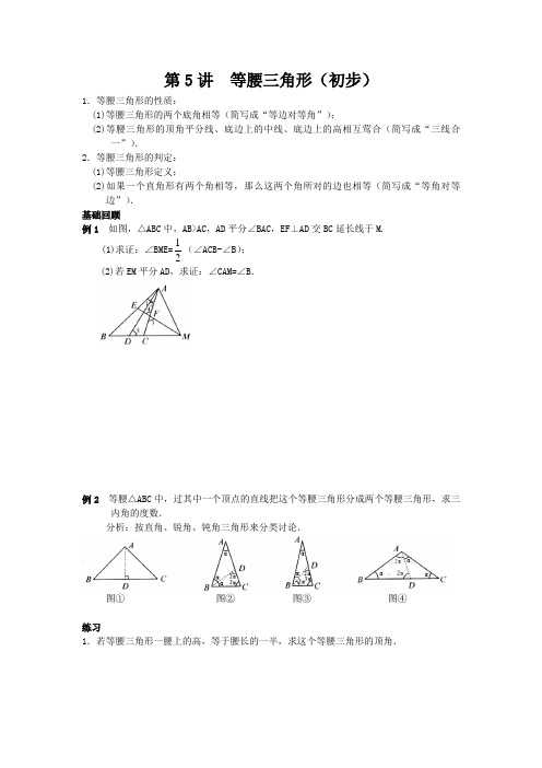 初二数学培优第5讲  等腰三角形