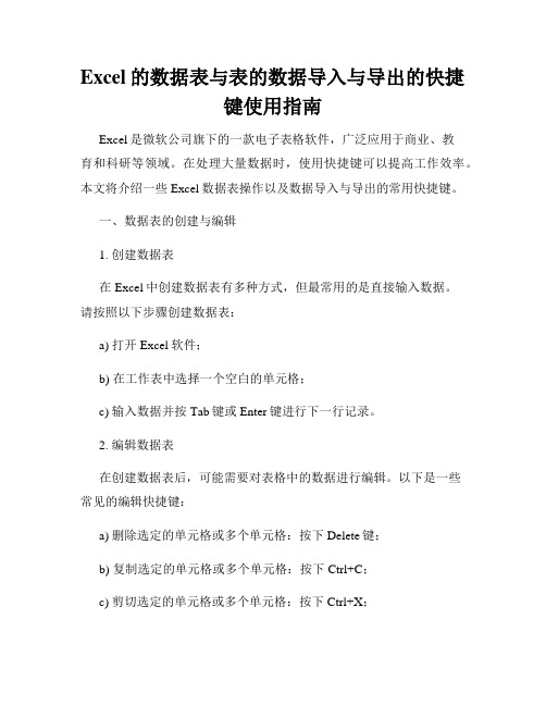 Excel的数据表与表的数据导入与导出的快捷键使用指南