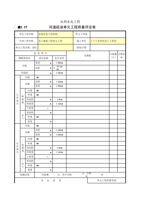 河道疏浚单元工程质量评定表