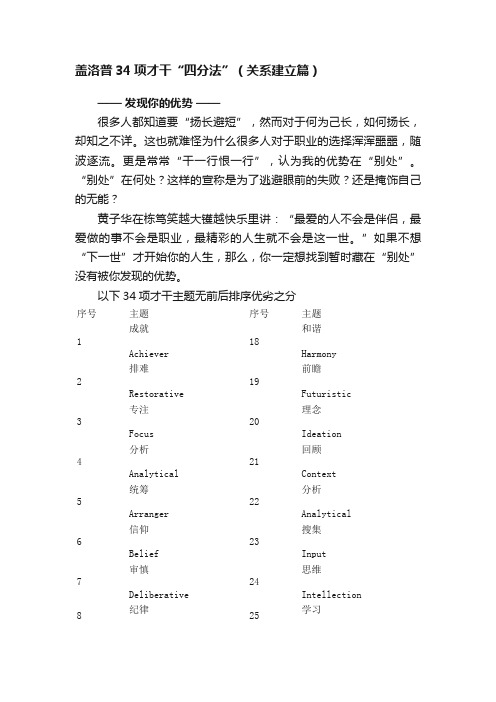 盖洛普34项才干“四分法”（关系建立篇）