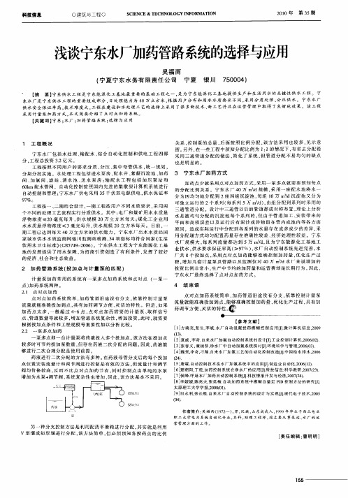 浅谈宁东水厂加药管路系统的选择与应用