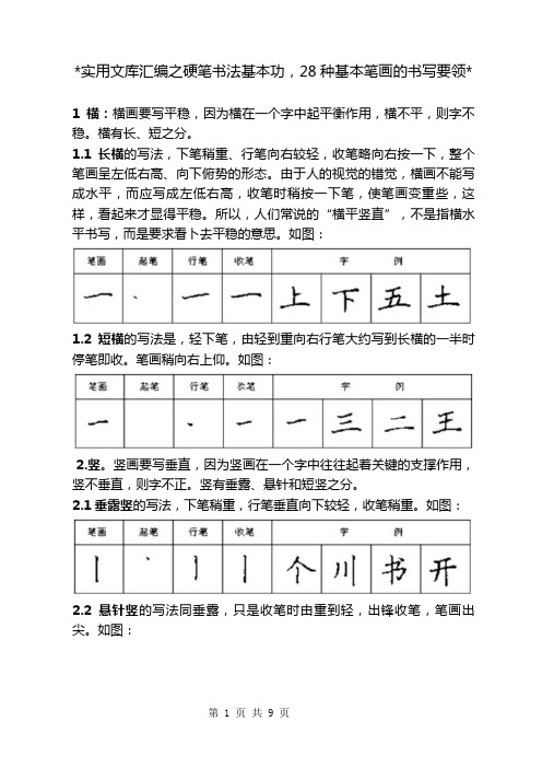 实用文库汇编之硬笔书法基本功,28种基本笔画的书写要领