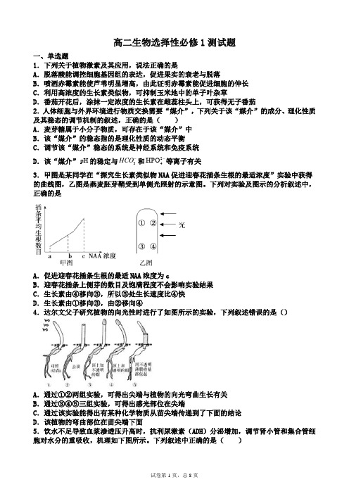 新人教高二生物选择性必修1测试题