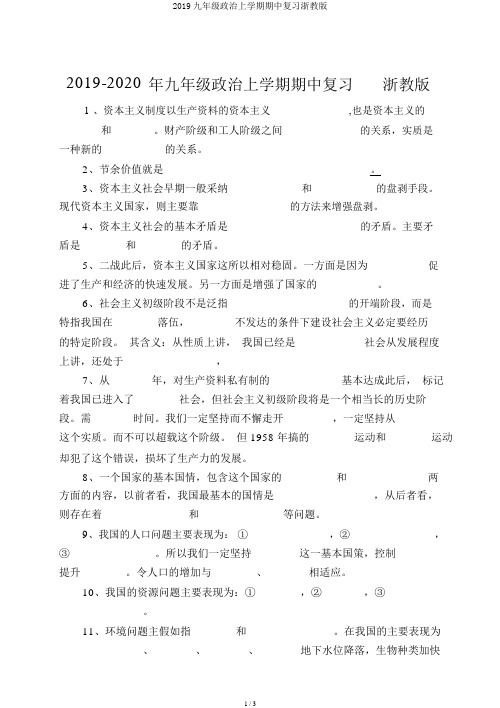 2019九年级政治上学期期中复习浙教版