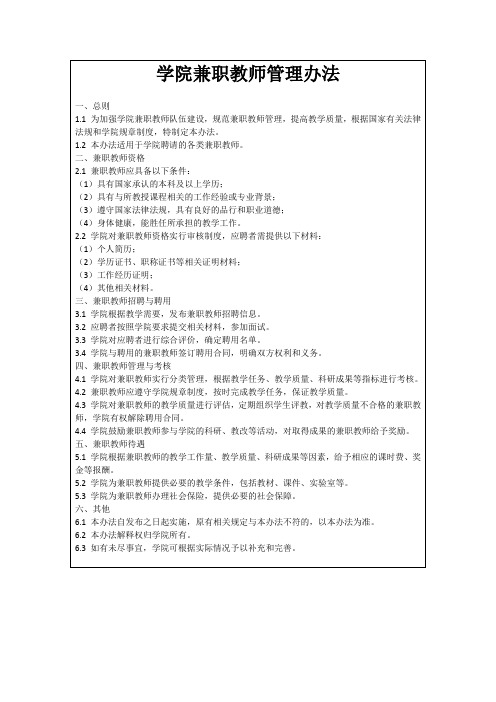 学院兼职教师管理办法