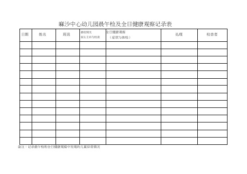 晨午检及全日健康观察记录表