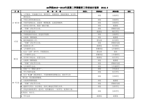 2015-2016第二学期德育工作计划表