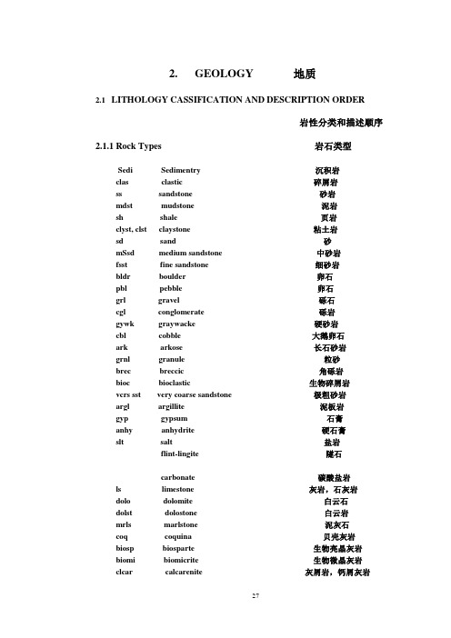 Geology(地质)专业英语词汇