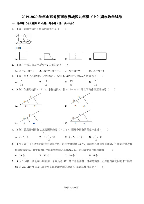 2019-2020学年山东省济南市历城区九年级(上)期末数学试卷解析版