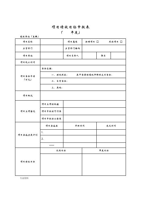 项目绩效目标申报表模板