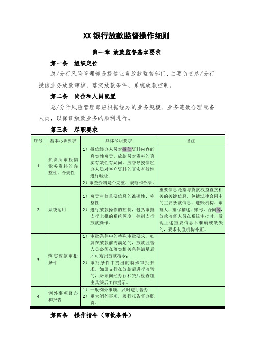 XX银行放款监督操作细则