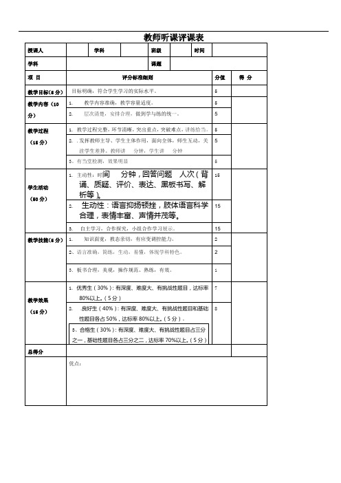 教师听课评课表