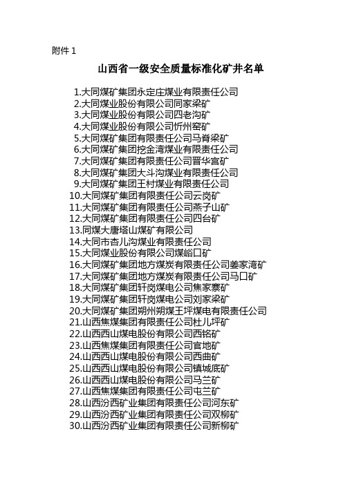 山西省一级安全质量标准化矿井名单