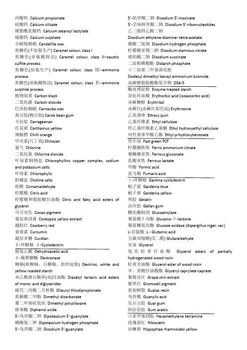 一部分具体重要添加剂中英文