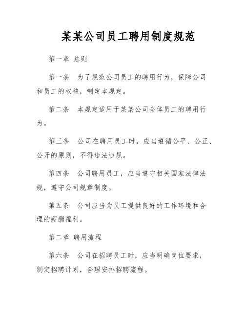 某某公司员工聘用制度规范