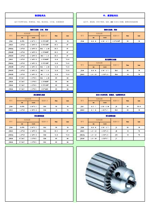 钻夹头型号规格