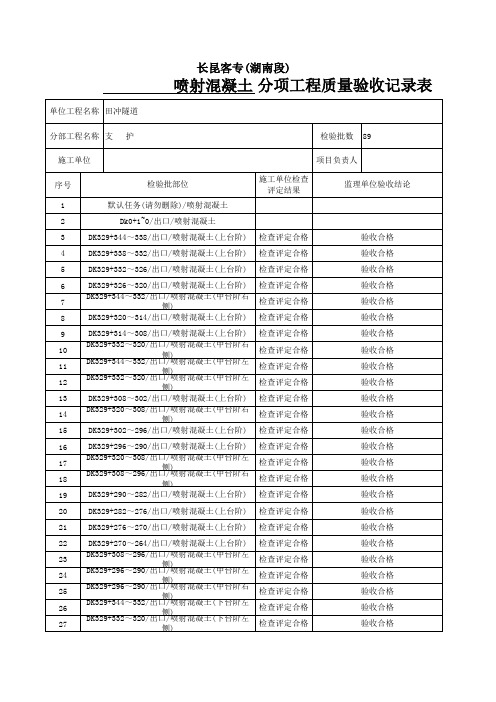 喷射混凝土分项工程验收记录表