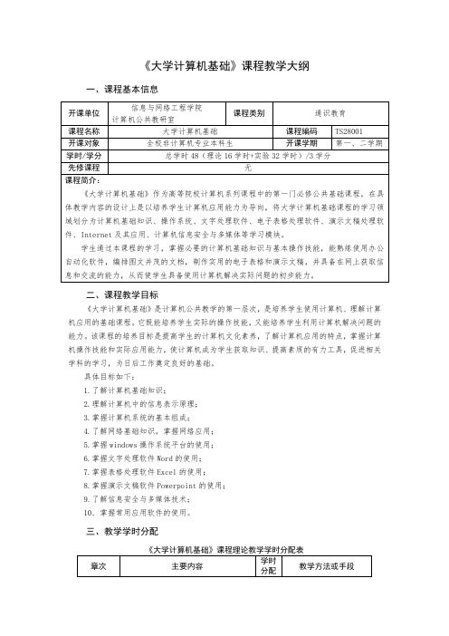 《大学计算机基础》教学大纲