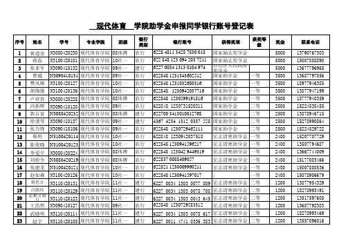 助学金申报同学银行账号登记表