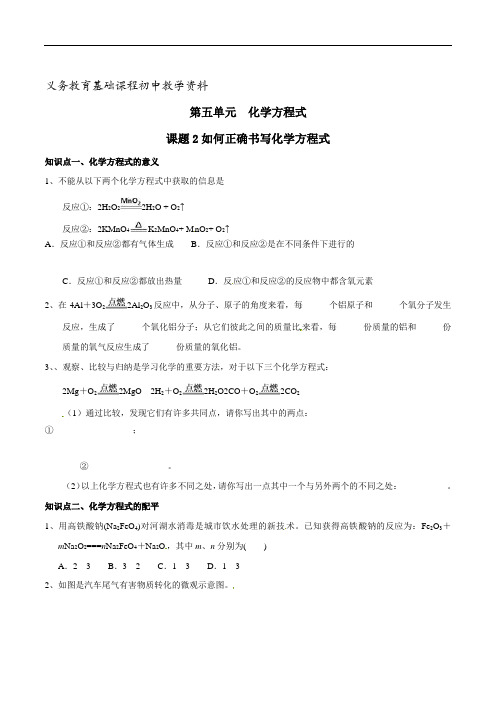 如何正确书写化学方程式 九年级化学同步练习题上册原卷版