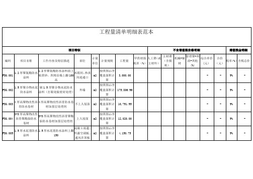 工程量清单明细表范本