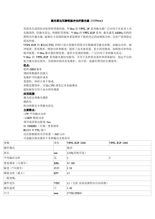 激光雷达用掺铒脉冲光纤激光器1550nm