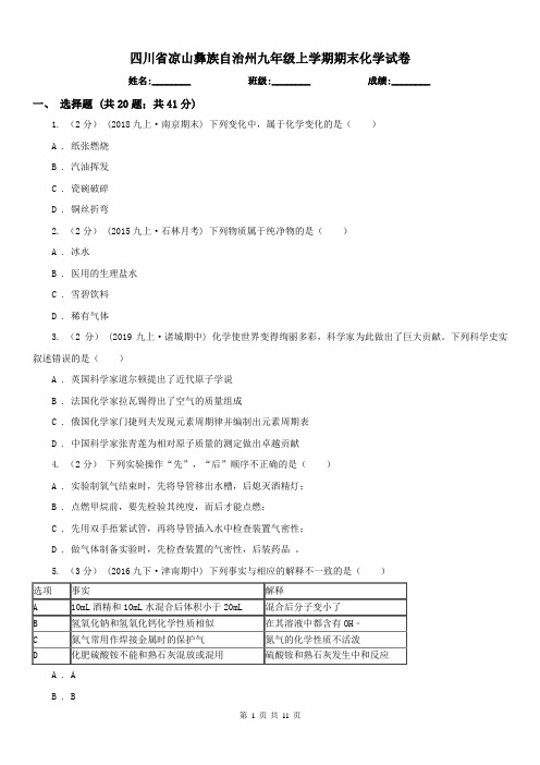 四川省凉山彝族自治州九年级上学期期末化学试卷