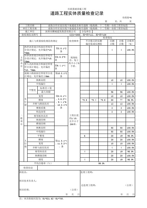 市政验-6道路工程实体质量检查记录