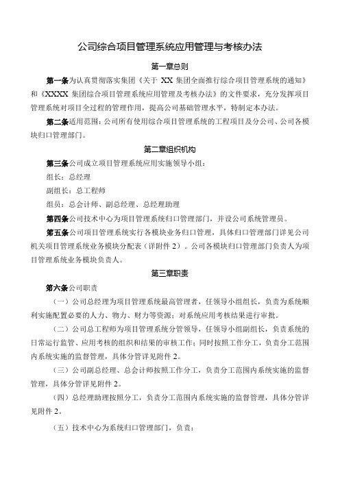 公司综合项目管理系统应用管理与考核办法