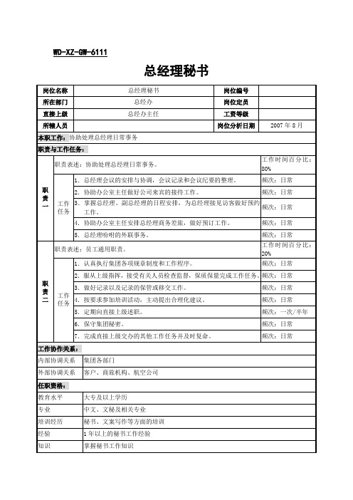 总经理秘书岗位说明书