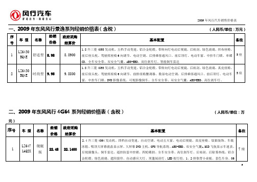 2009年风行汽车销售价格表