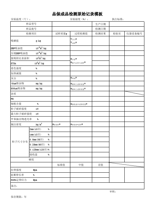 品保成品检测原始记录模板