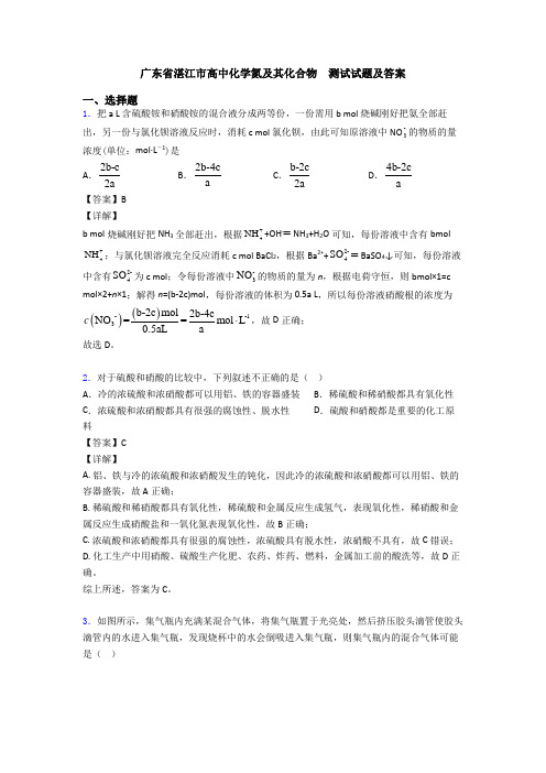 广东省湛江市高中化学氮及其化合物  测试试题及答案