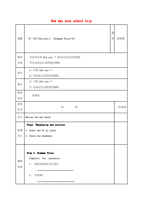 七年级英语下册Unit11Howwasyourschooltrip第2课时SectionAGrammarFocus_3c教案新版人教新目标版