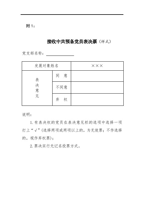 接收中共预备党员表决票(标准版)