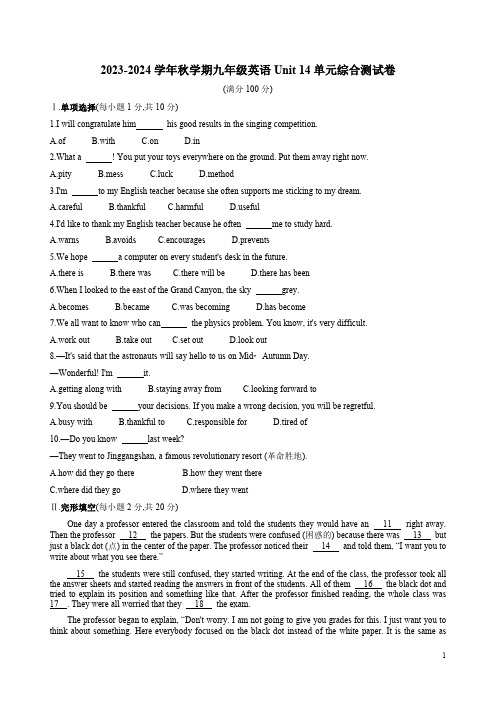 2023-2024学年秋学期人教版九年级英语Unit 14单元综合测试卷附答案解析