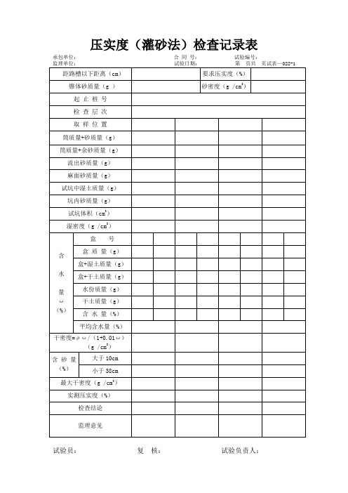 压实度(灌砂法)(环刀法)干容重(灌砂法)检查记录表