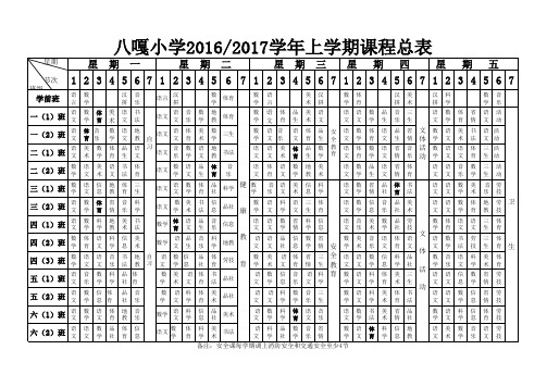 2016-2017学年上学期课程总表