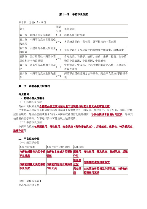 执业药师药学综合知识第十一章 中药不良反应